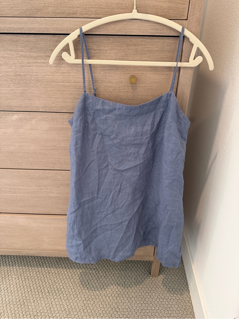 Quince Slate Blue Linen Spaghetti Strap Romper